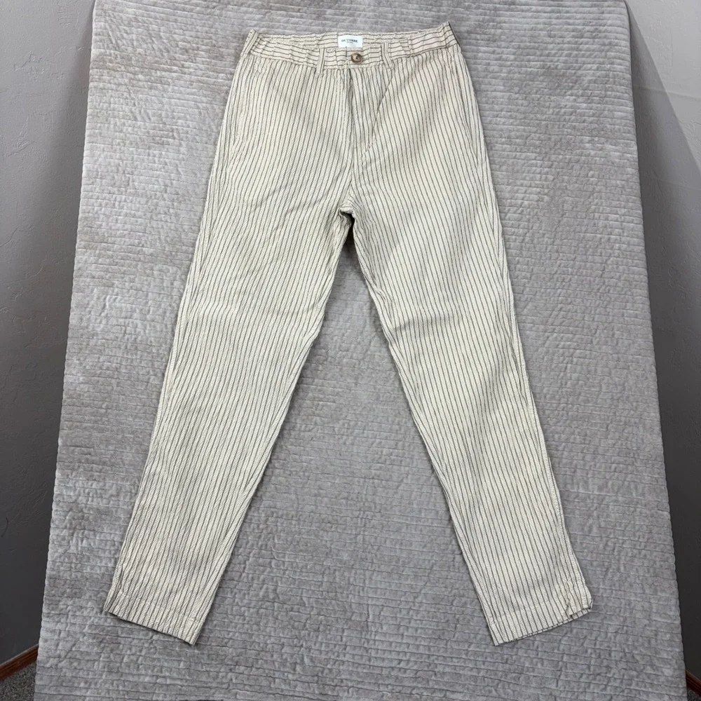 Octobre Editions Shane Trousers Medium Beige Striped Seersucker Pants Portugal
